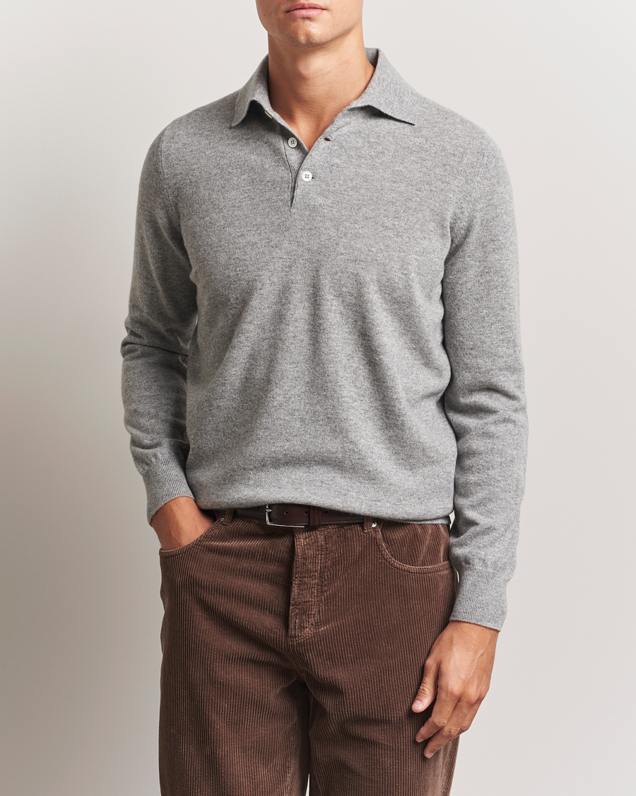 Heren | Truien | Brunello Cucinelli | 2 Ply Cashmere Long Sleeve Polo Grey Melange