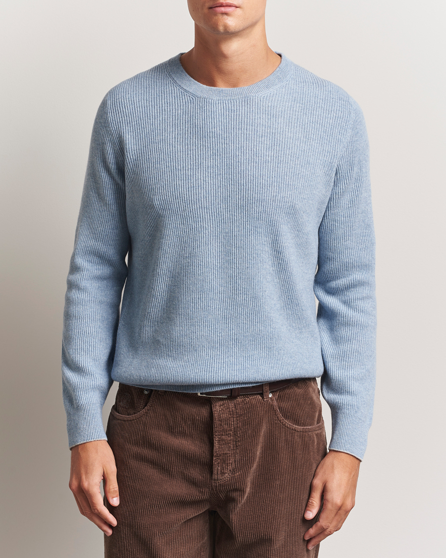 Heren | Truien | Brunello Cucinelli | Cashmere Rib Crew Neck Sweater Light Blue