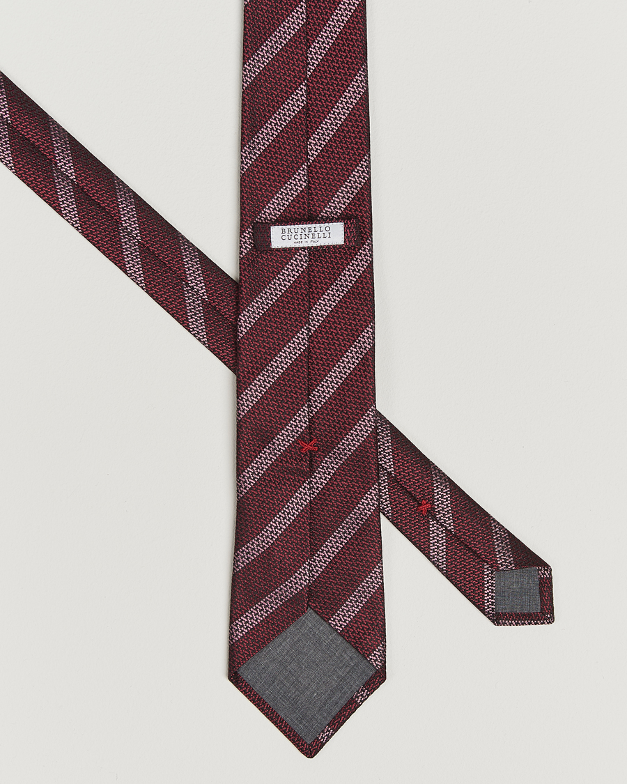 Heren | Stropdassen | Brunello Cucinelli | Regimental Stripe Silk Tie Amaranto