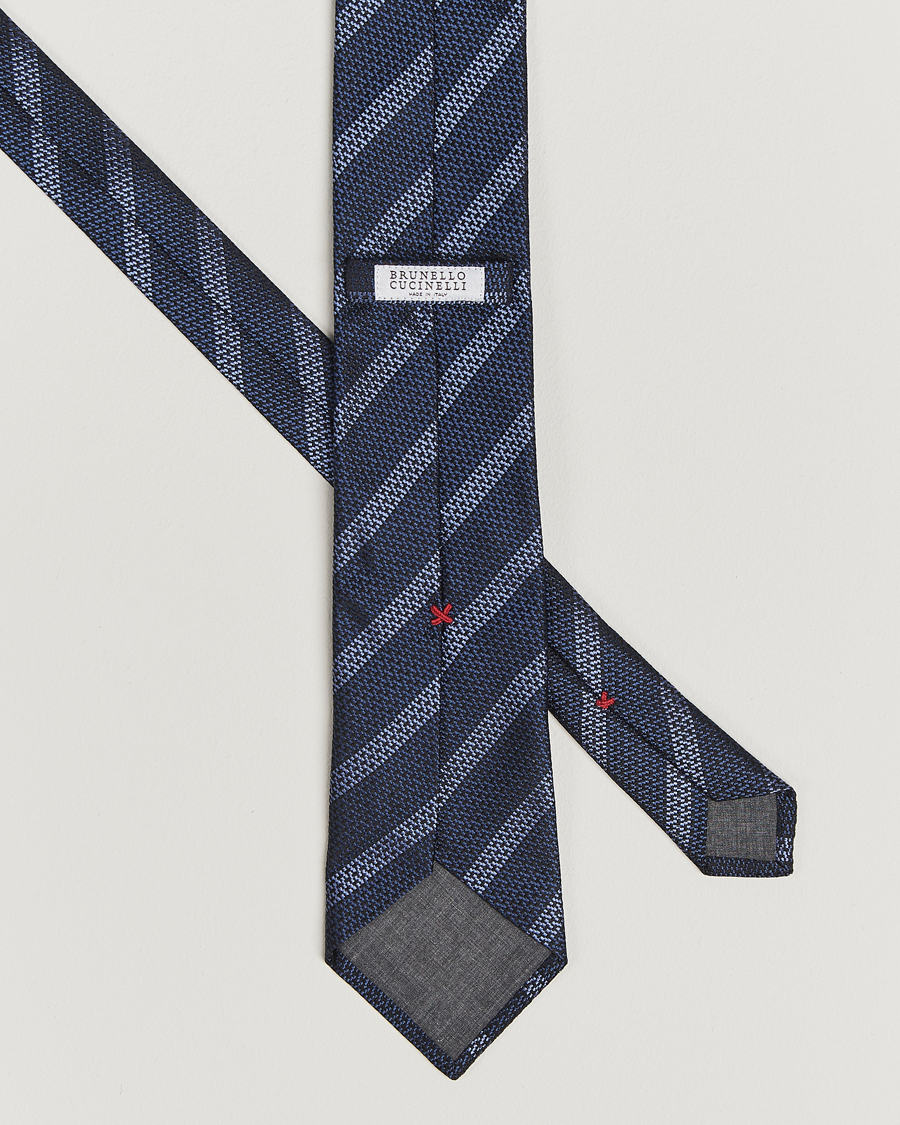 Heren | Stropdassen | Brunello Cucinelli | Regimental Stripe Silk Tie Navy