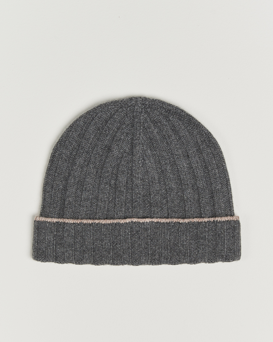 Heren | Brunello Cucinelli Cashmere Contrast Beanie Grey Melange | Brunello Cucinelli | Cashmere Contrast Beanie Grey Melange