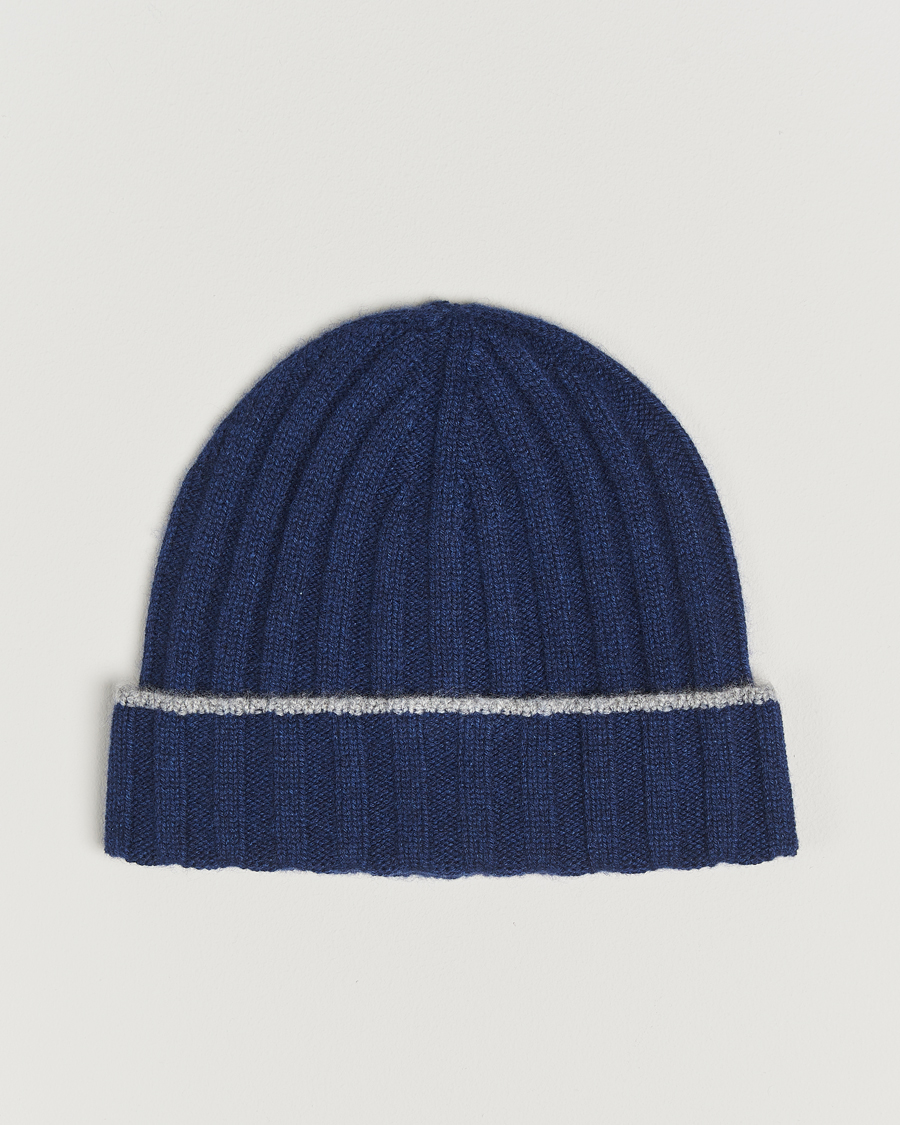 Heren | Brunello Cucinelli Cashmere Contrast Beanie Navy | Brunello Cucinelli | Cashmere Contrast Beanie Navy