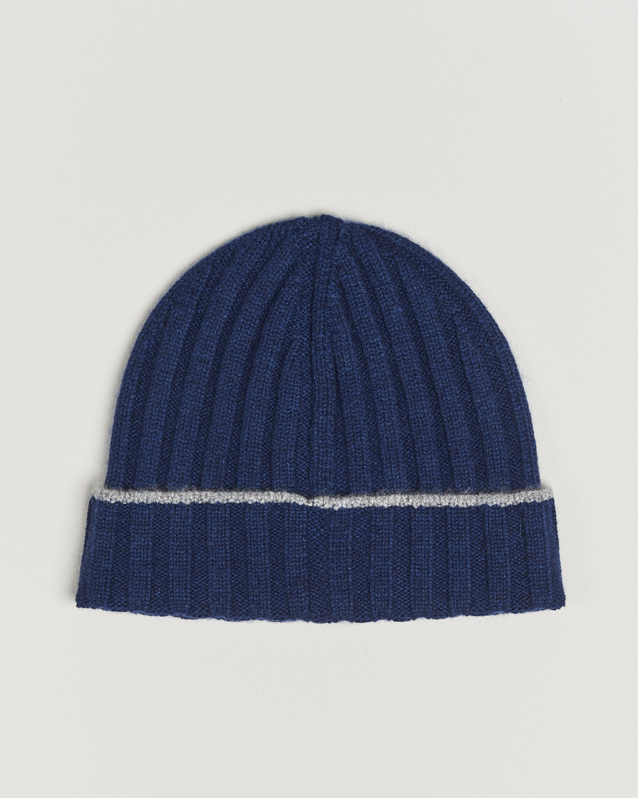 Heren | Brunello Cucinelli Cashmere Contrast Beanie Navy | Brunello Cucinelli | Cashmere Contrast Beanie Navy