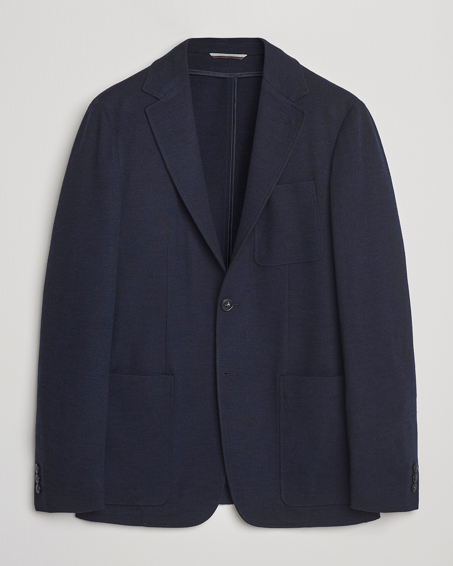 Heren | Blazers | Canali | Wool Houndstooth Jersey Blazer Navy