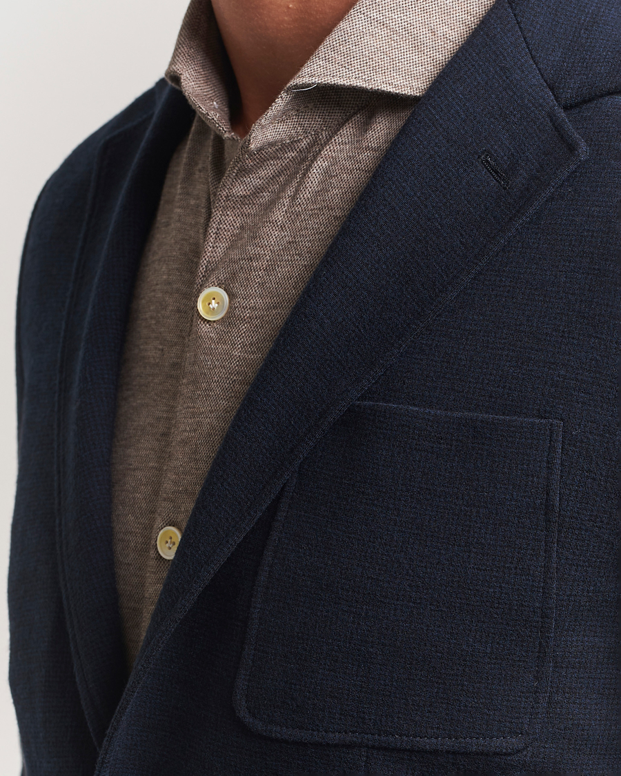 Heren | Blazers | Canali | Wool Houndstooth Jersey Blazer Navy