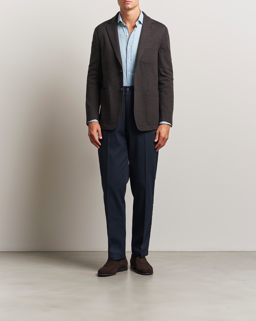 Heren | Blazers | Canali | Wool Houndstooth Jersey Blazer Dark Brown