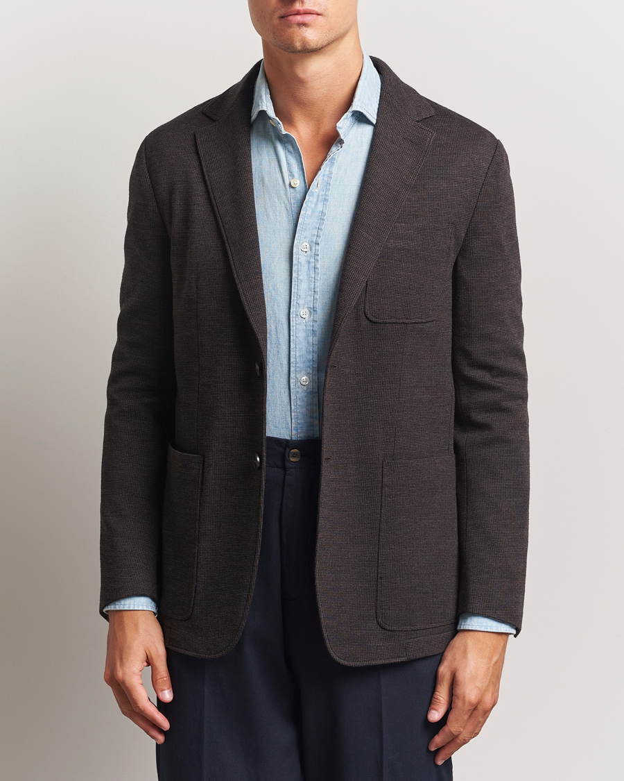 Heren | Blazers | Canali | Wool Houndstooth Jersey Blazer Dark Brown