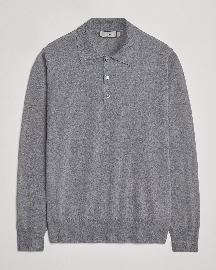 Heren | Truien | Canali | Merino Wool Long Sleeve Polo Light Grey