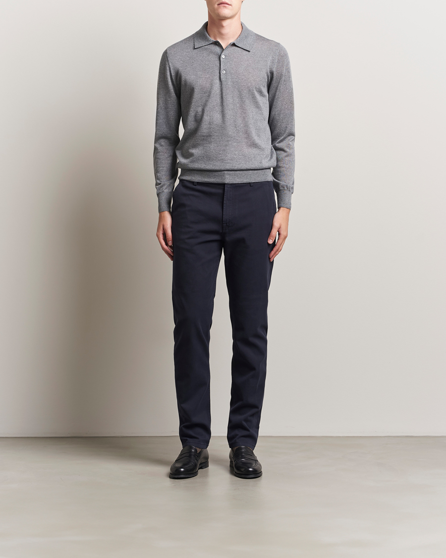 Heren | Truien | Canali | Merino Wool Long Sleeve Polo Light Grey