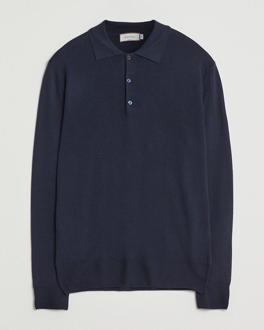 Heren | Truien | Canali | Merino Wool Long Sleeve Polo Navy