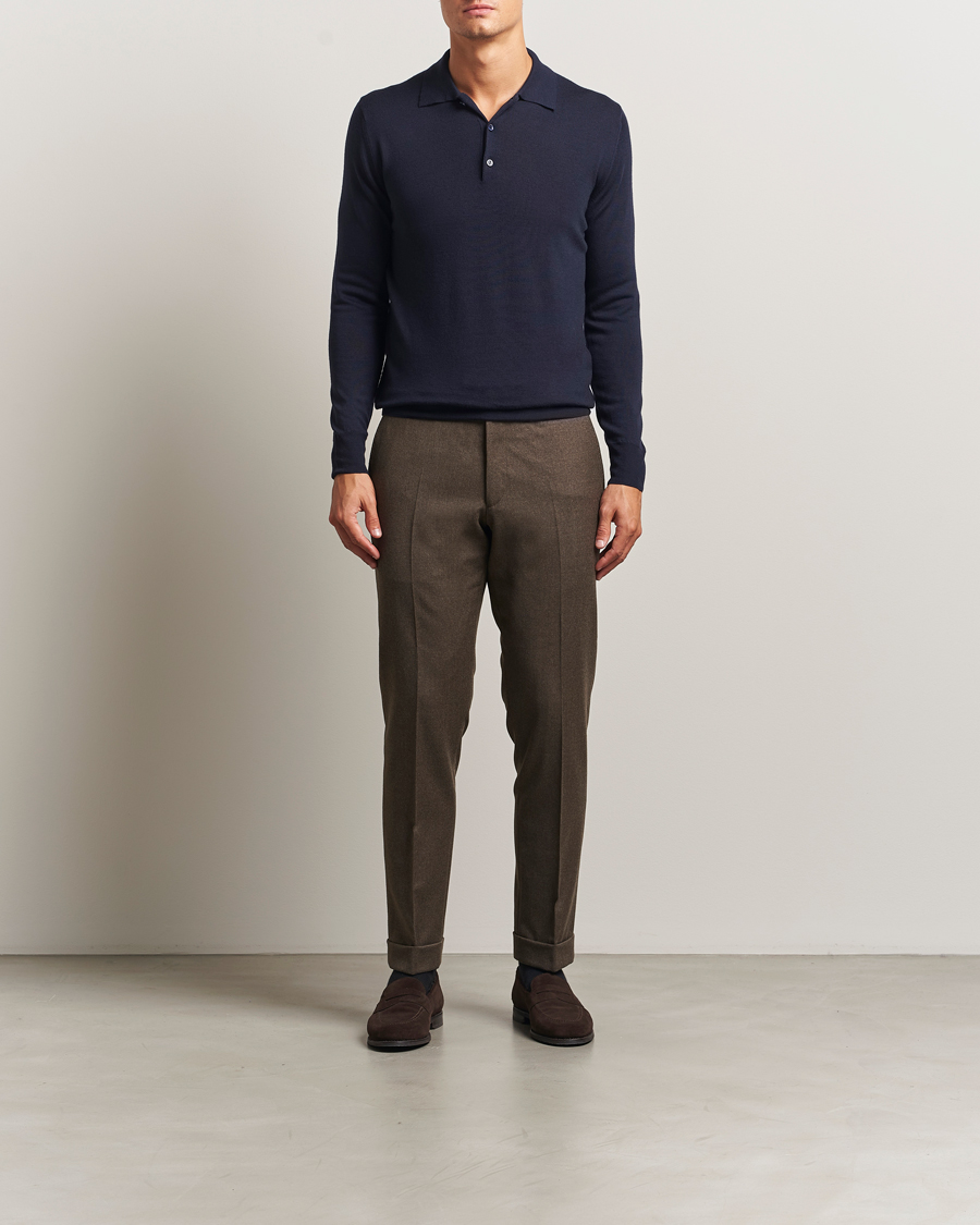 Heren | Truien | Canali | Merino Wool Long Sleeve Polo Navy