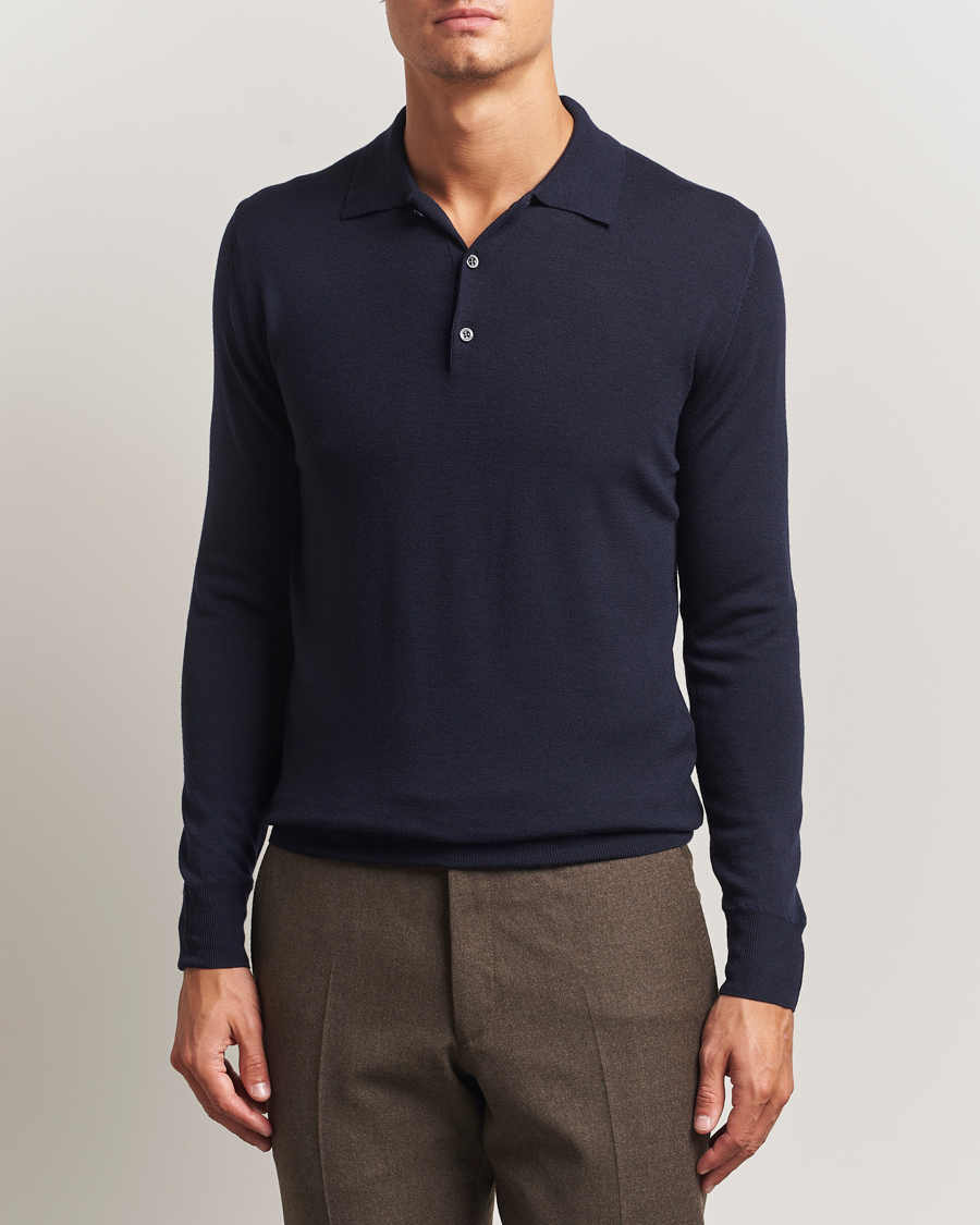 Heren | Truien | Canali | Merino Wool Long Sleeve Polo Navy