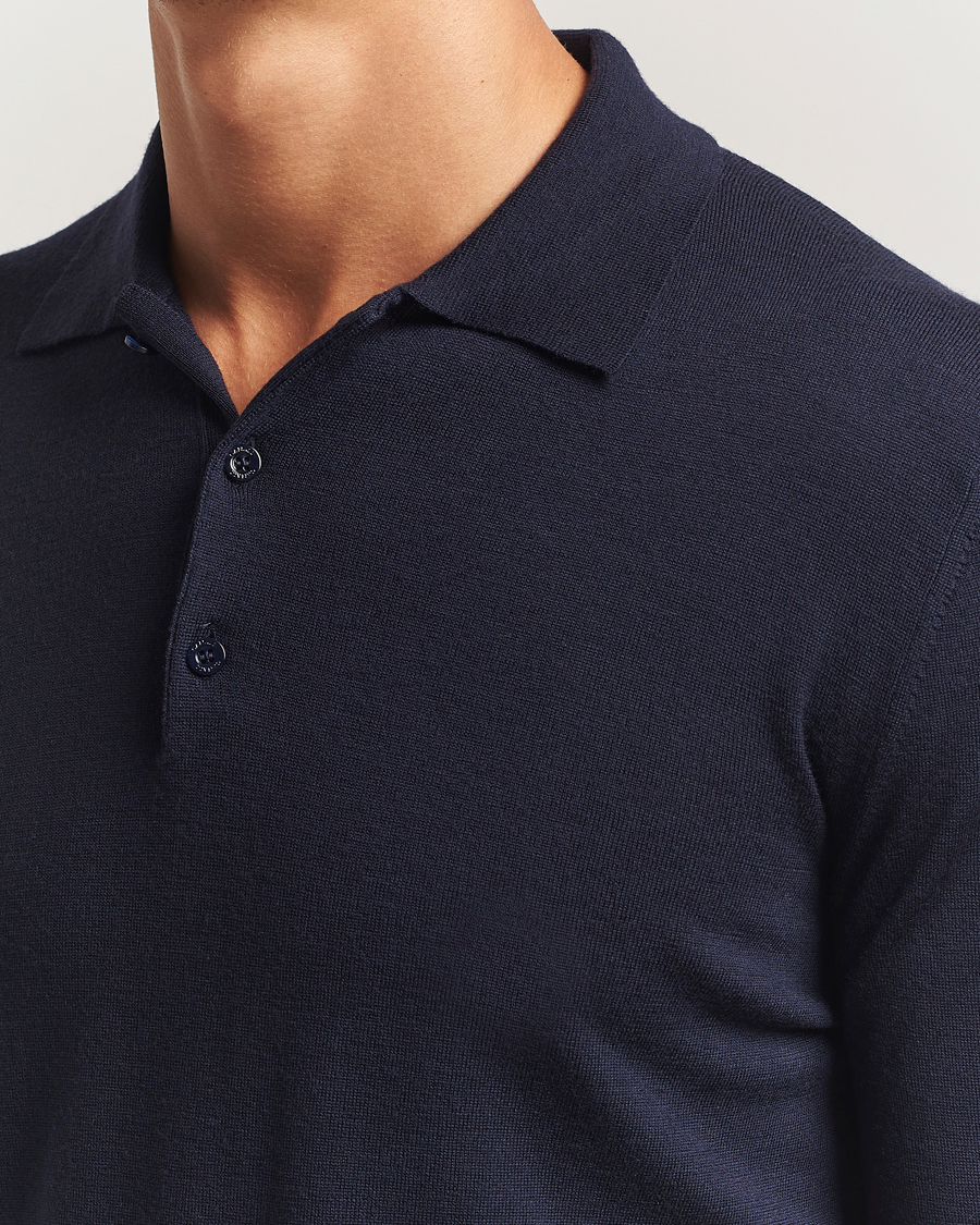 Heren | Truien | Canali | Merino Wool Long Sleeve Polo Navy