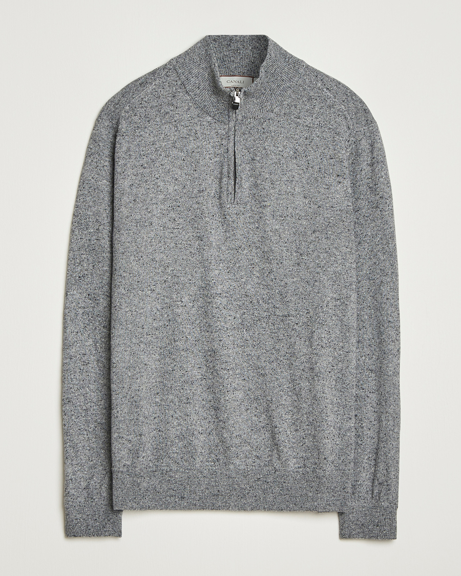 Heren | Truien | Canali | Donegal Half Zip Sweater Grey Melange