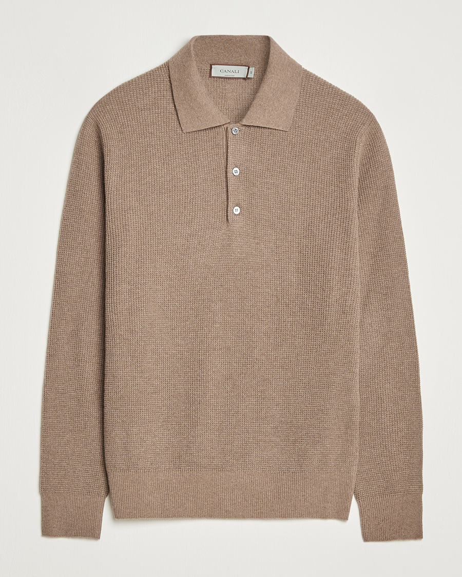 Heren | Truien | Canali | Wool/Cashmere Long Sleeve Polo Brown