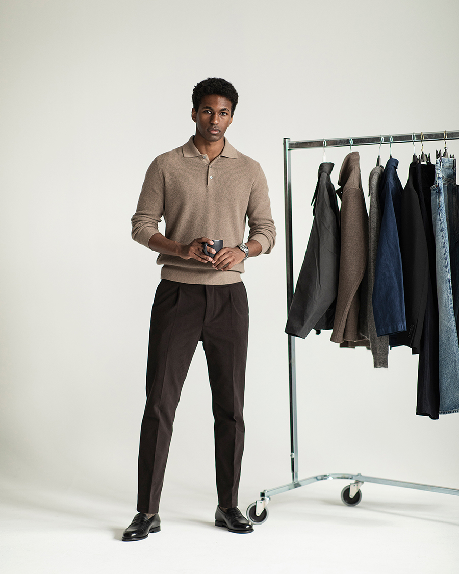 Heren | Truien | Canali | Wool/Cashmere Long Sleeve Polo Brown