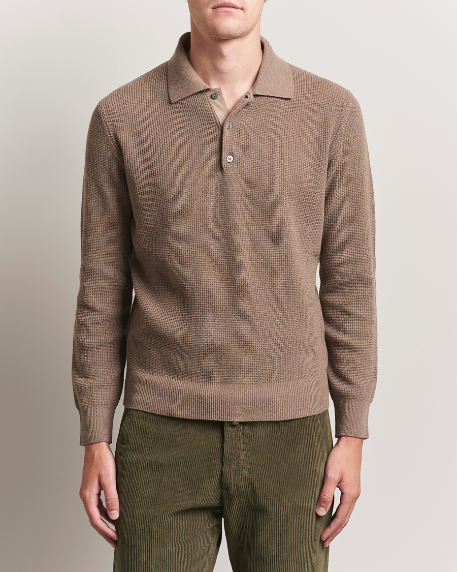 Heren | Truien | Canali | Wool/Cashmere Long Sleeve Polo Brown