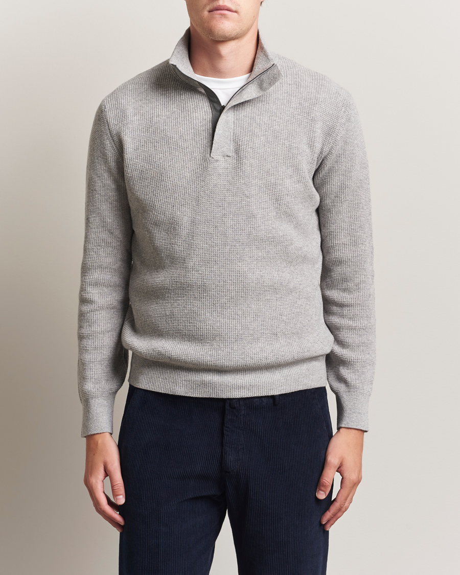 Heren | Truien | Canali | Wool/Cashmere Half Zip Light Grey