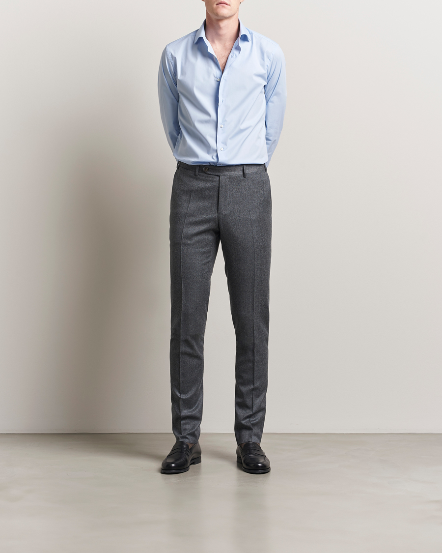 Heren | Broeken | Canali | Slim Fit Flannel Trousers Grey Melange
