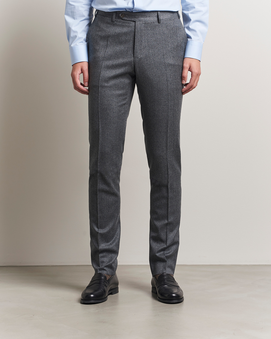 Heren | Broeken | Canali | Slim Fit Flannel Trousers Grey Melange