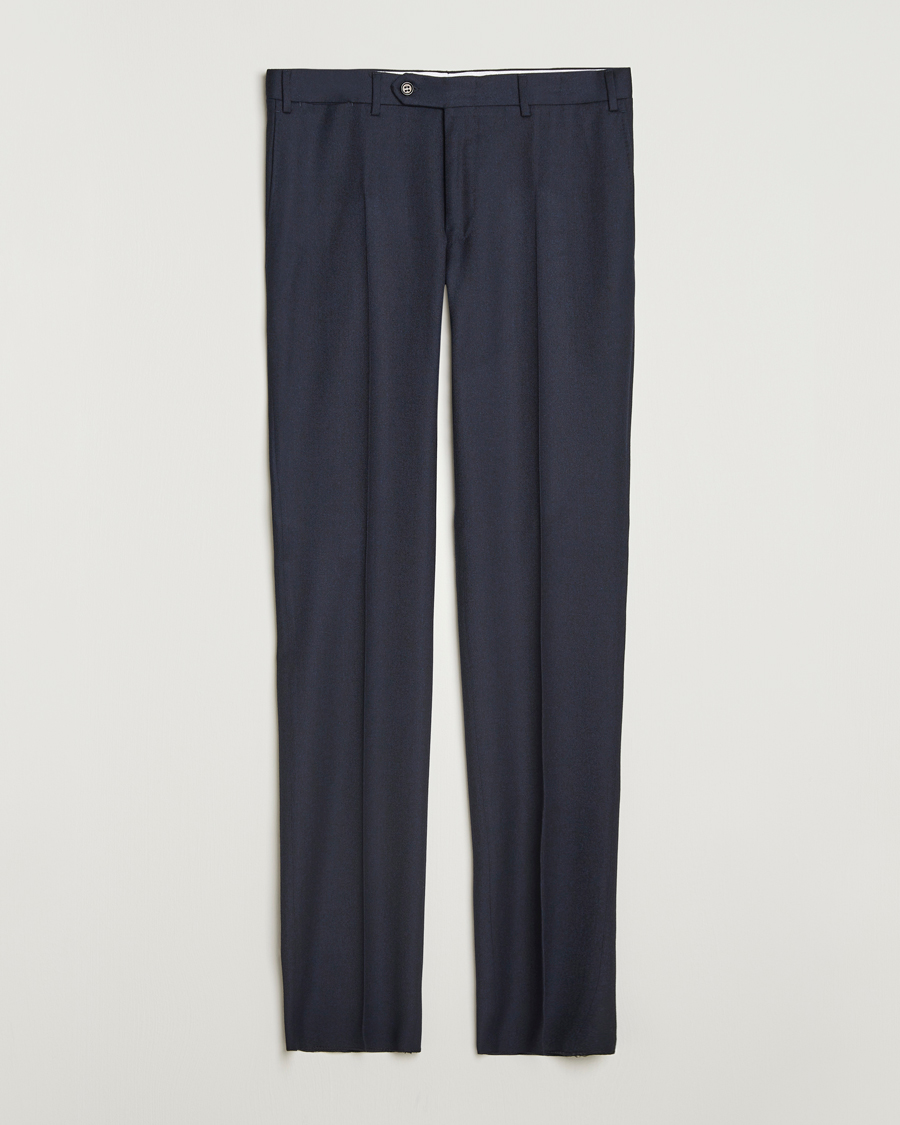 Heren | Broeken | Canali | Slim Fit Flannel Trousers Navy