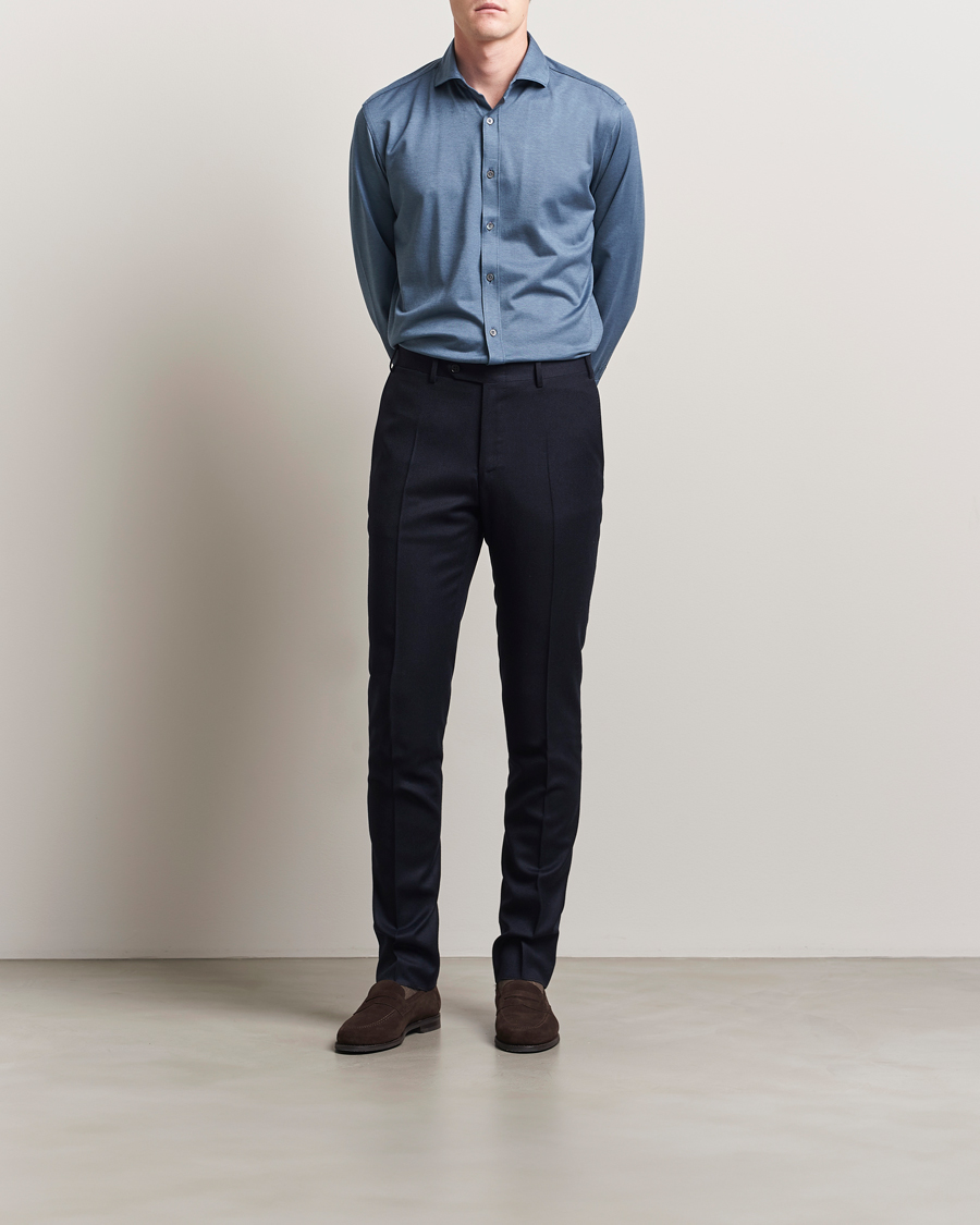 Heren | Broeken | Canali | Slim Fit Flannel Trousers Navy