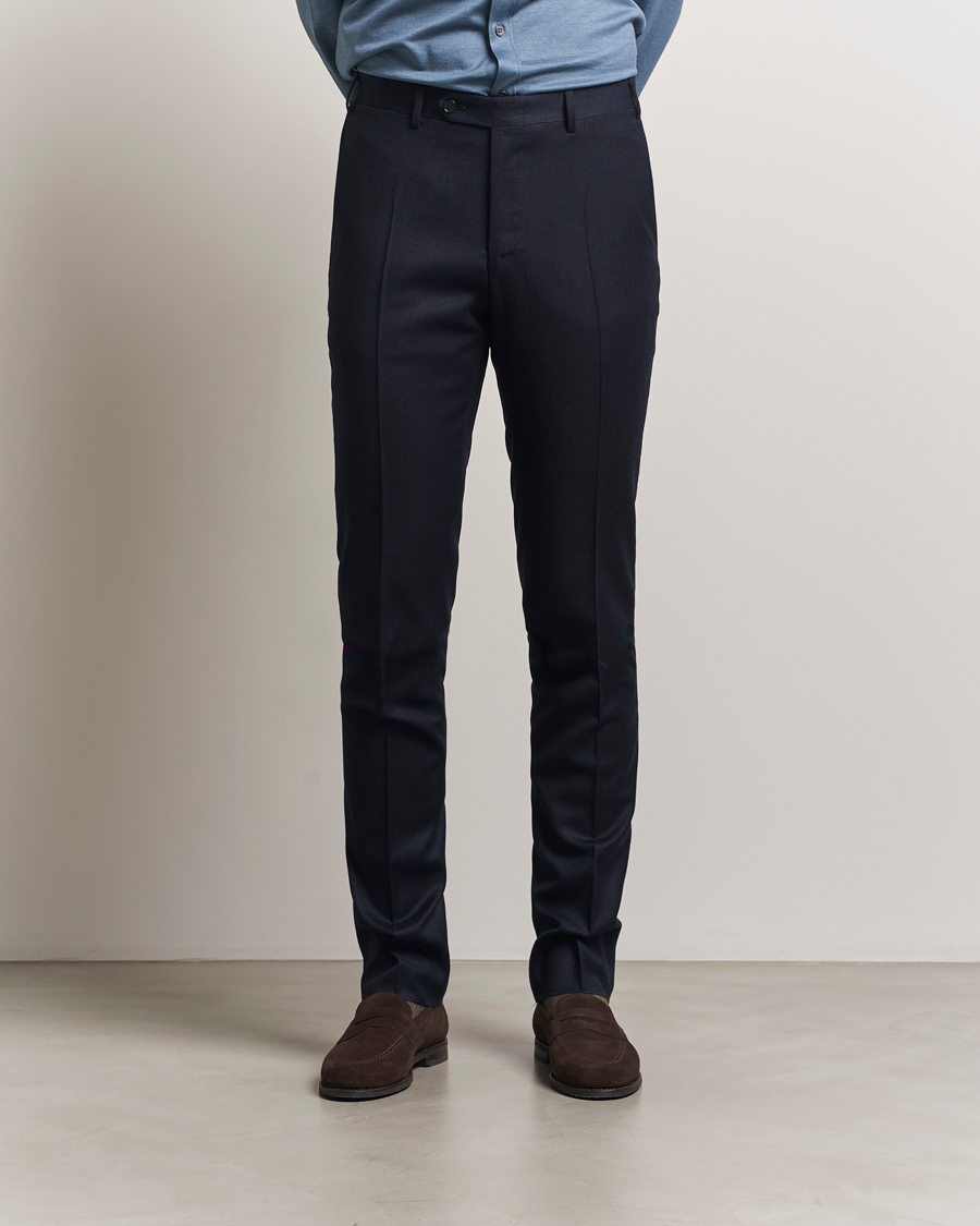 Heren | Broeken | Canali | Slim Fit Flannel Trousers Navy