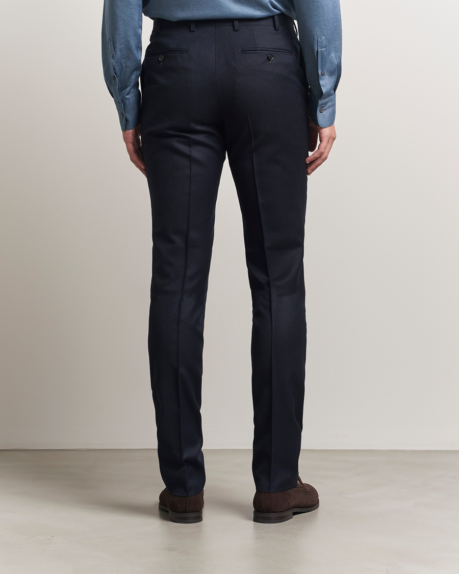 Heren | Broeken | Canali | Slim Fit Flannel Trousers Navy
