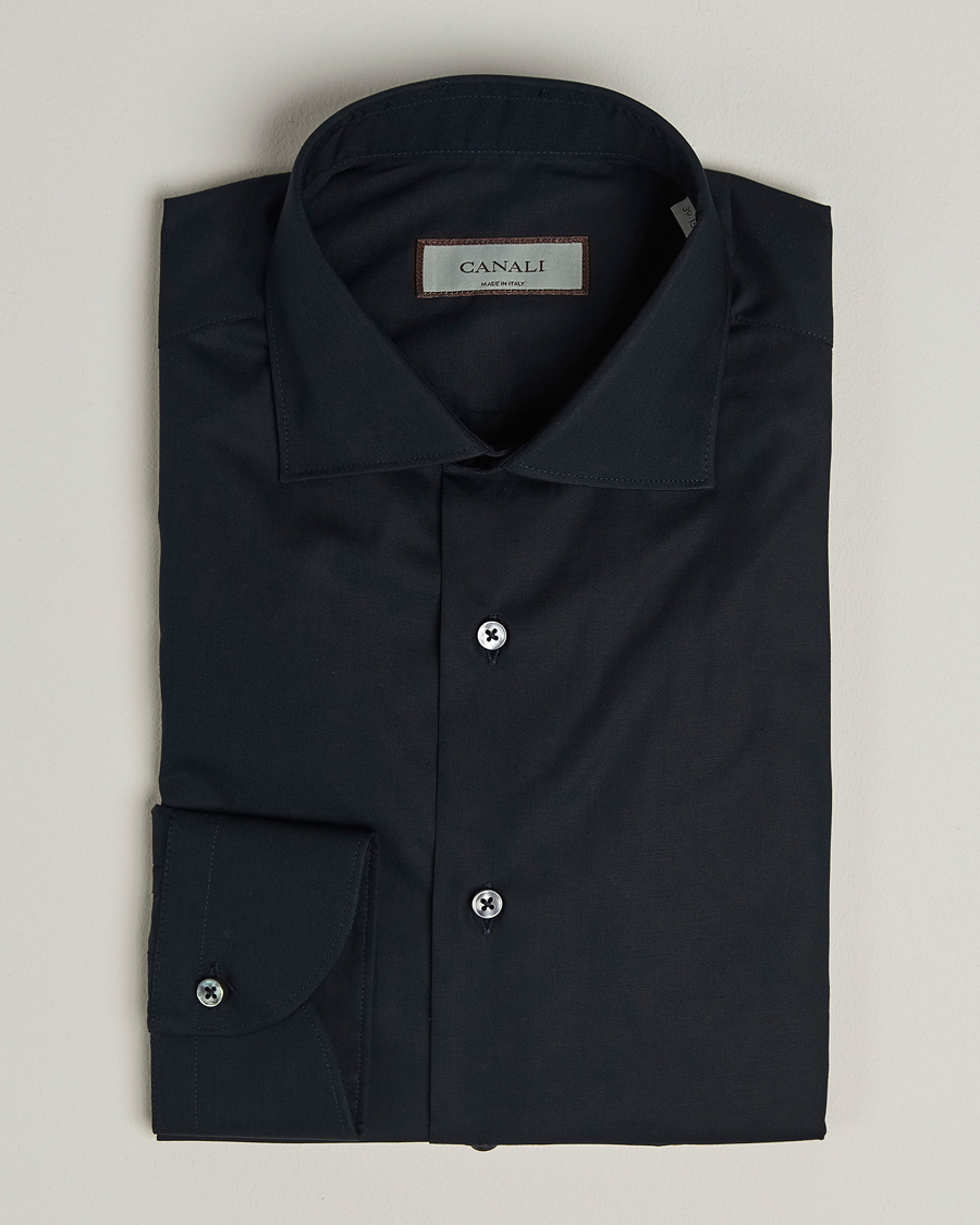 Heren | Overhemden | Canali | Slim Fit Cotton/Stretch Shirt Navy