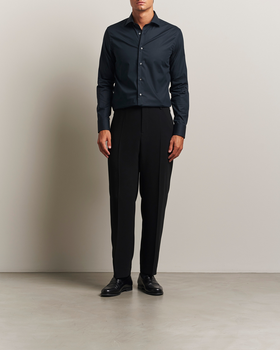 Heren | Overhemden | Canali | Slim Fit Cotton/Stretch Shirt Navy