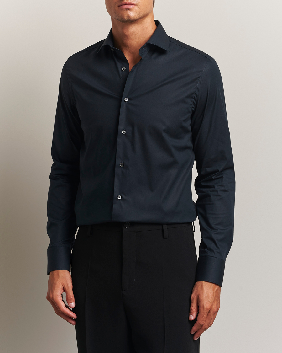 Heren | Overhemden | Canali | Slim Fit Cotton/Stretch Shirt Navy