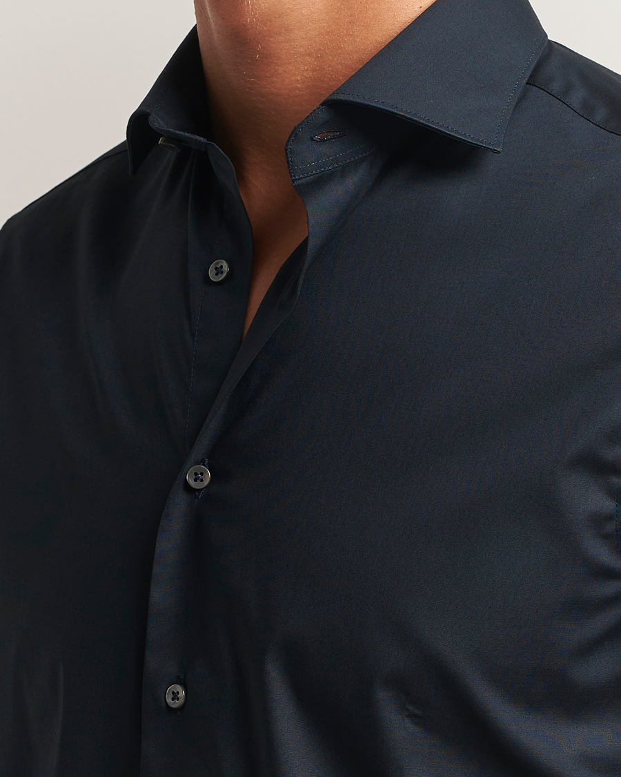 Heren | Overhemden | Canali | Slim Fit Cotton/Stretch Shirt Navy