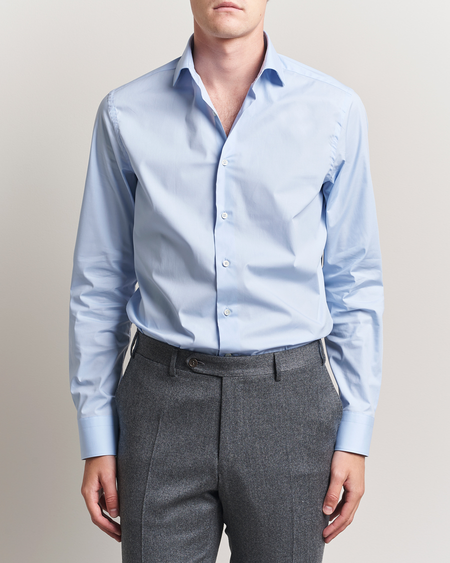 Heren | Overhemden | Canali | Slim Fit Cotton/Stretch Shirt Light Blue