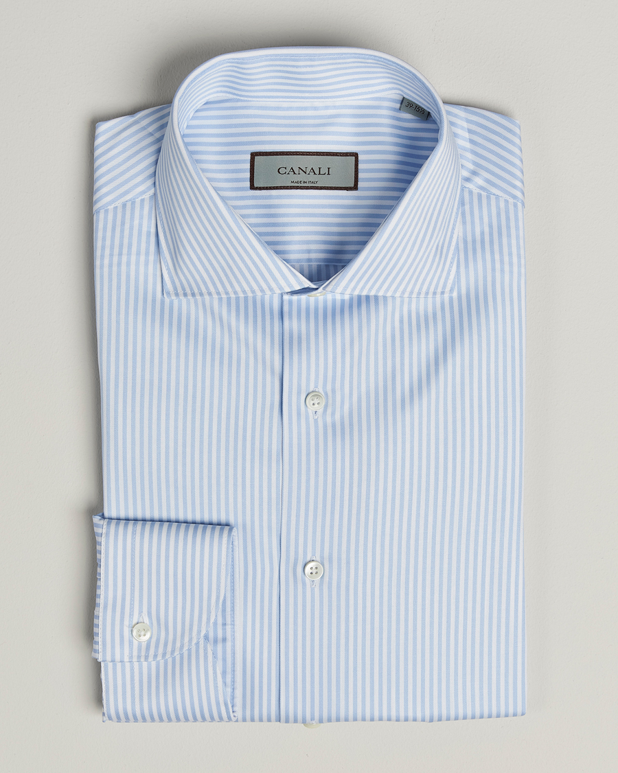 Heren | Overhemden | Canali | Slim Fit Cotton Shirt Light Blue Stripe