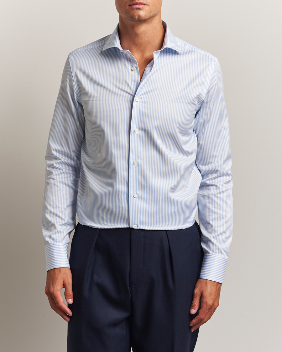Heren | Overhemden | Canali | Slim Fit Cotton Shirt Light Blue Stripe