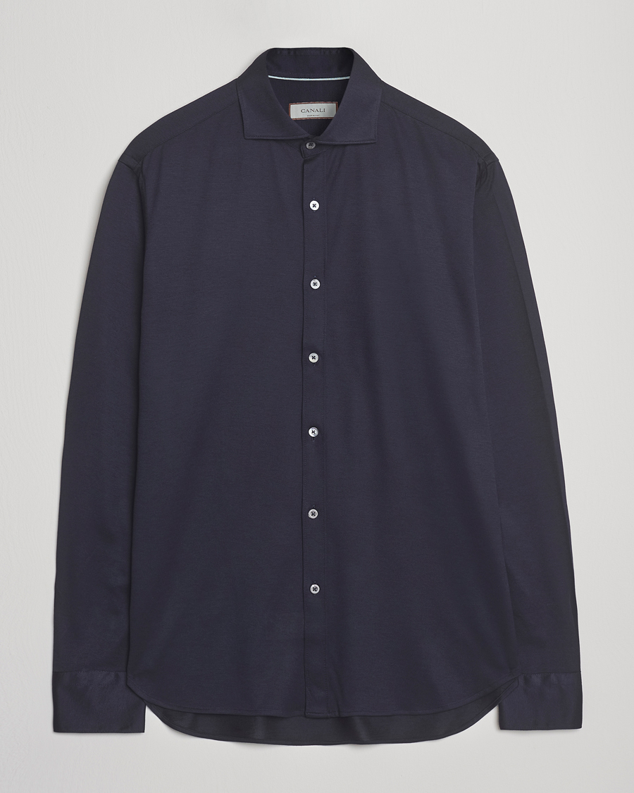 Heren | Overhemden | Canali | Jersey Piquet Shirt Navy