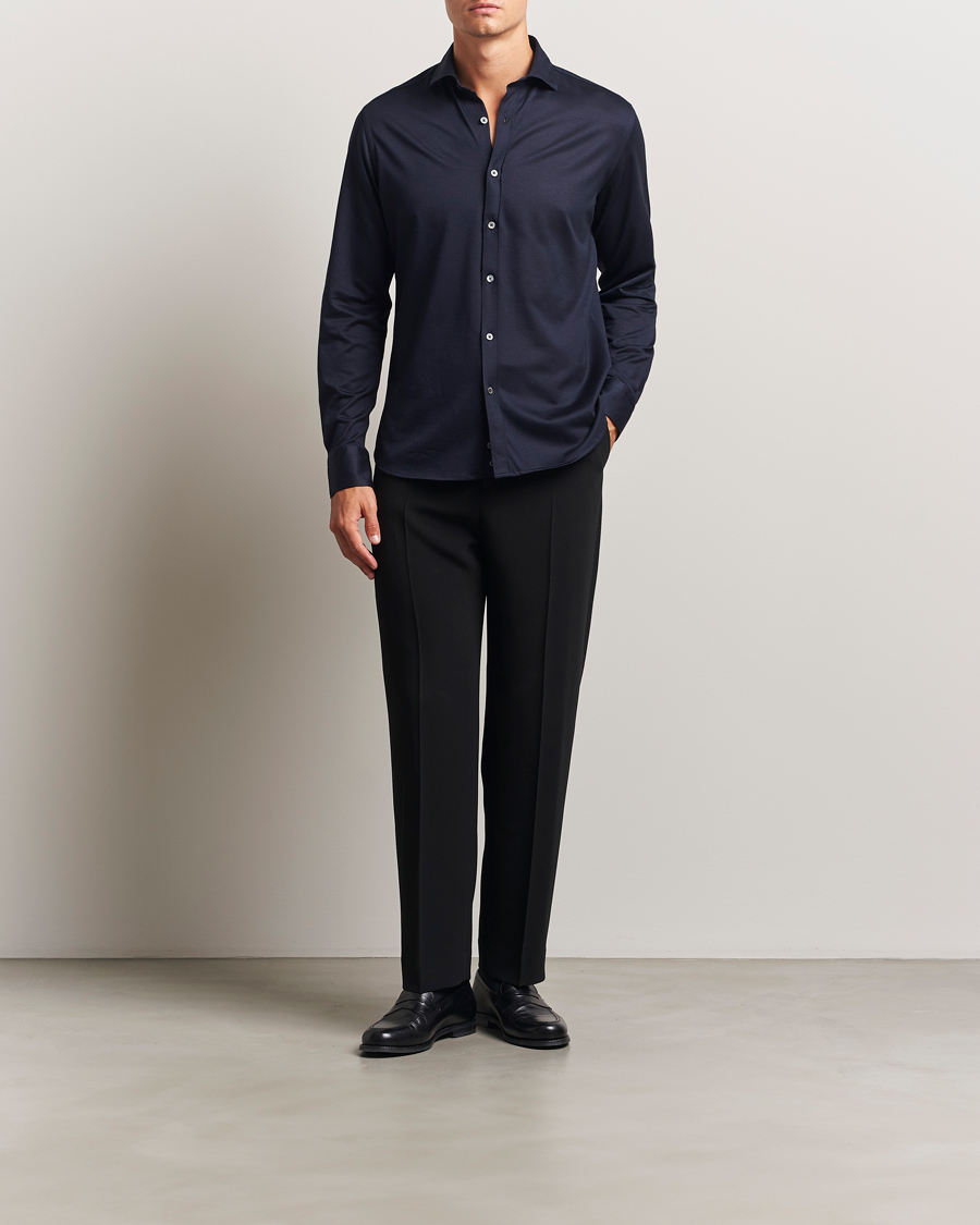 Heren | Overhemden | Canali | Jersey Piquet Shirt Navy
