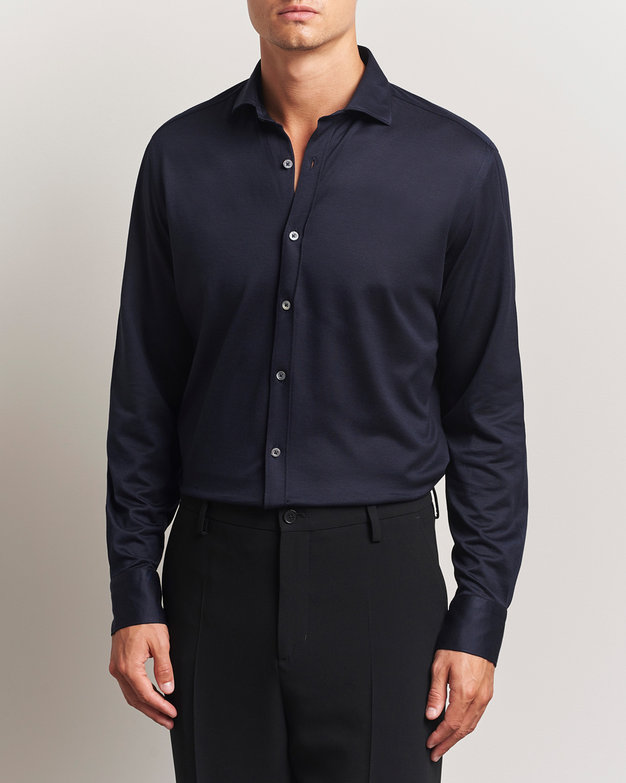 Heren | Overhemden | Canali | Jersey Piquet Shirt Navy