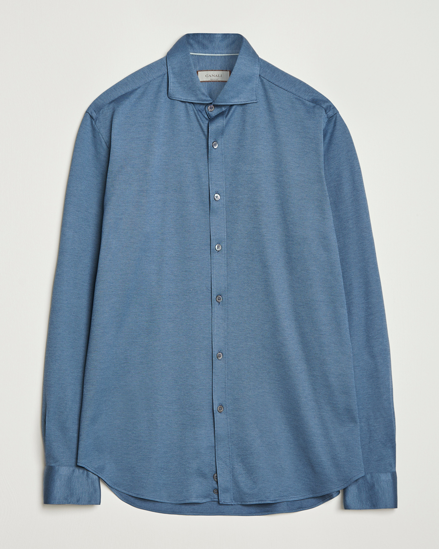 Heren | Overhemden | Canali | Jersey Piquet Shirt Blue