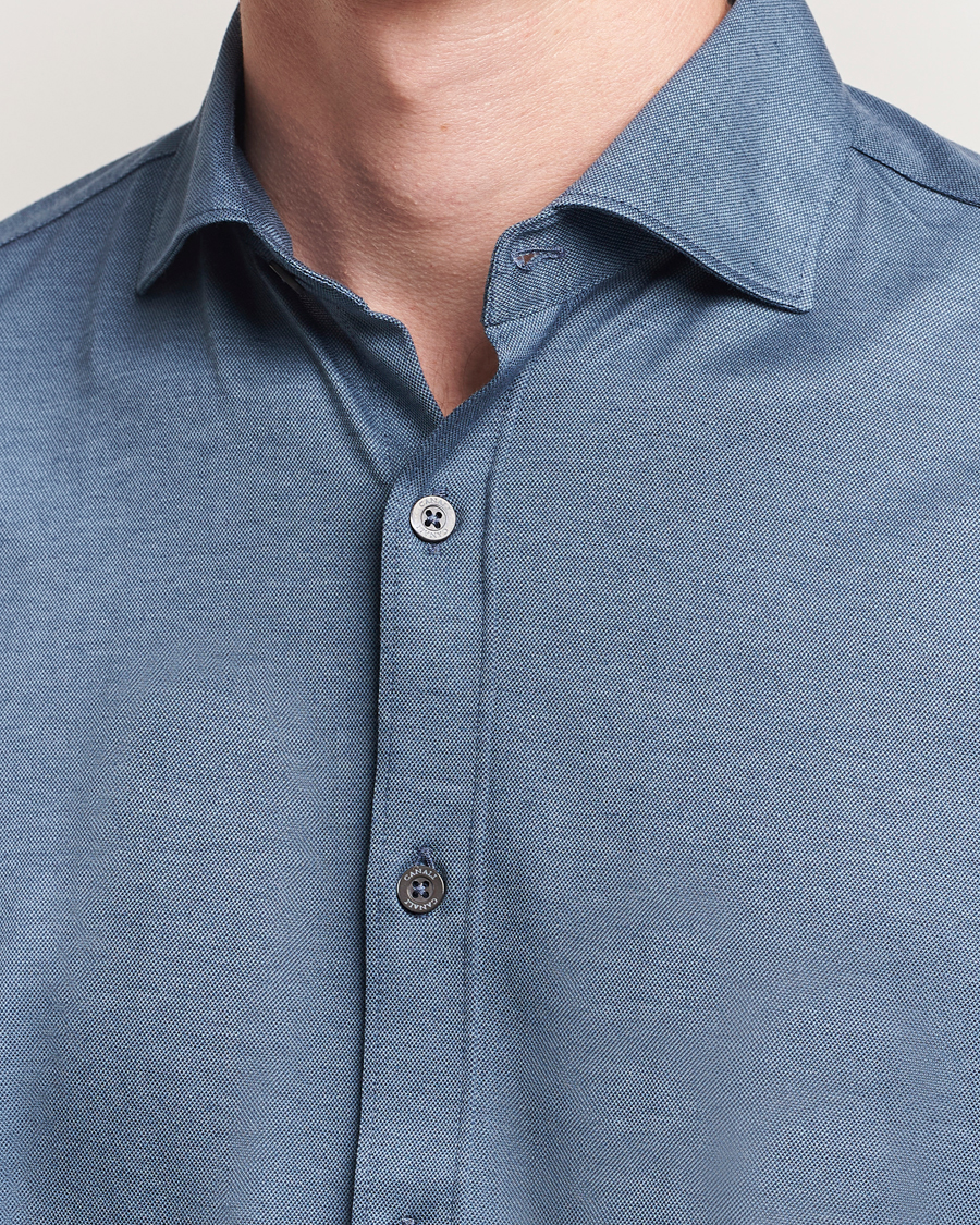 Heren | Overhemden | Canali | Jersey Piquet Shirt Blue