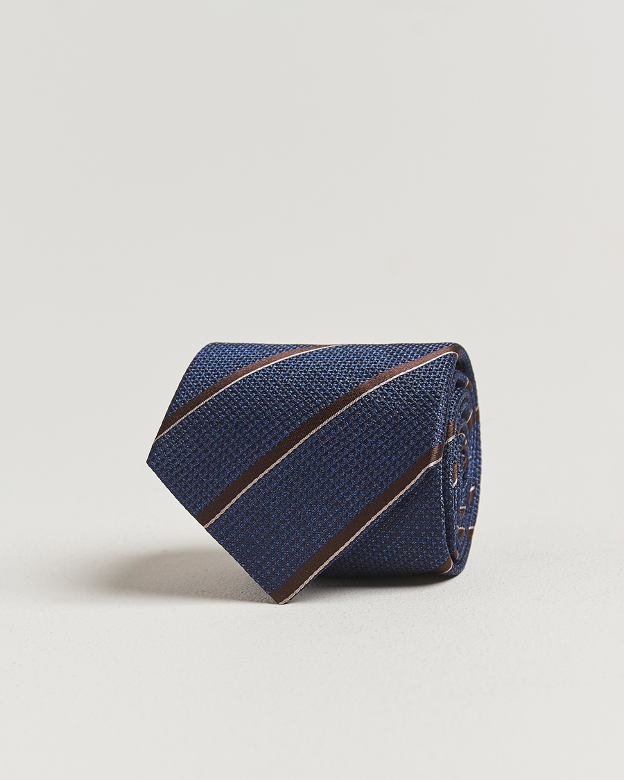 Heren | Stropdassen | Canali | Regimental Stripe Silk Tie Navy/Brown