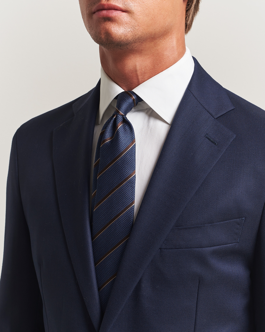 Heren | Stropdassen | Canali | Regimental Stripe Silk Tie Navy/Brown
