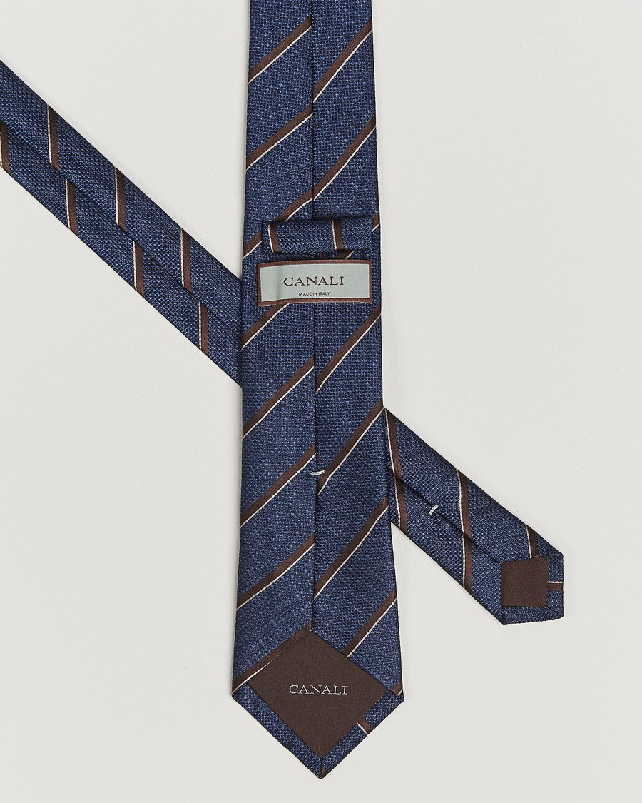 Heren | Stropdassen | Canali | Regimental Stripe Silk Tie Navy/Brown