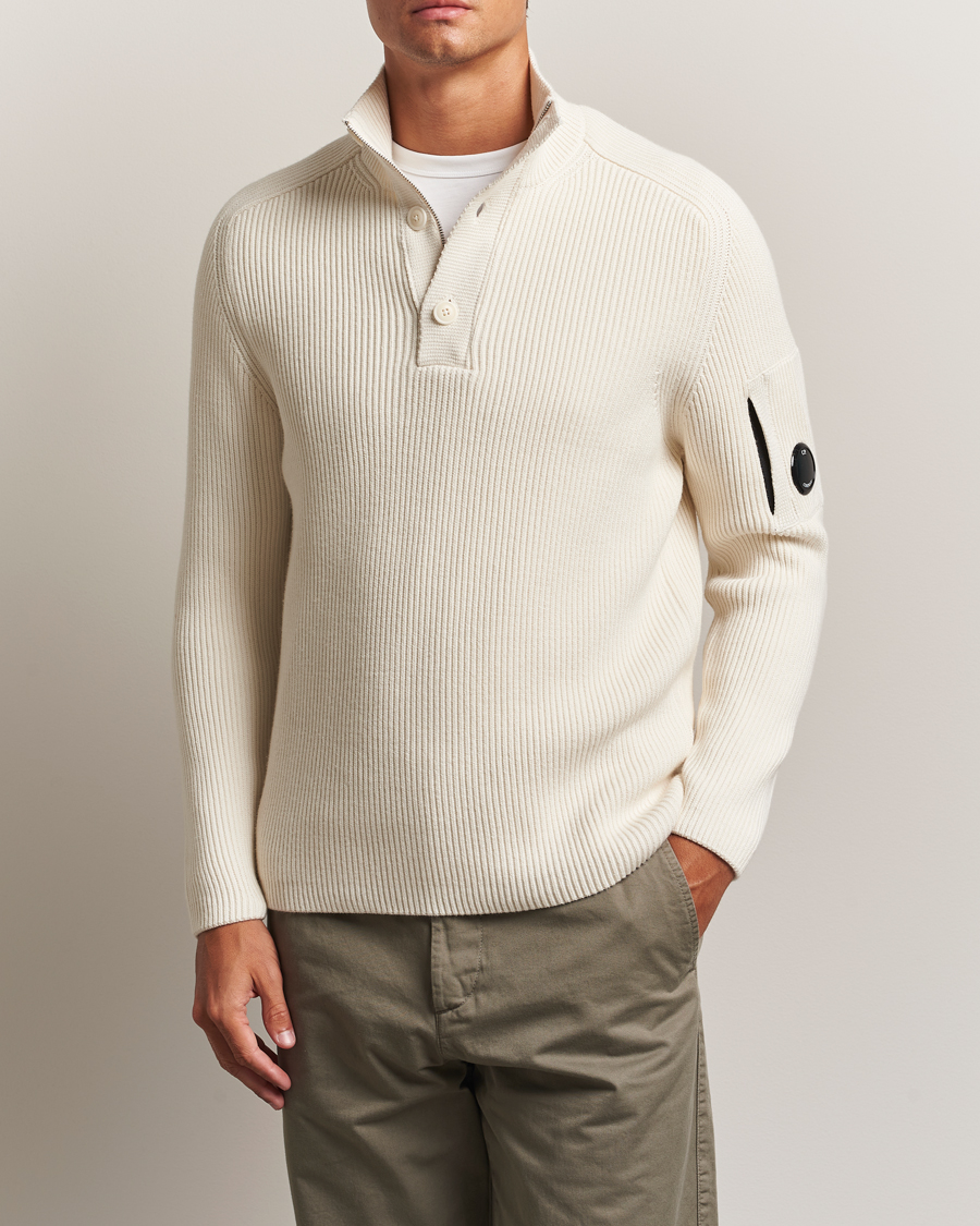Heren | Truien | C.P. Company | Full Rib Knitted Cotton Half Button White