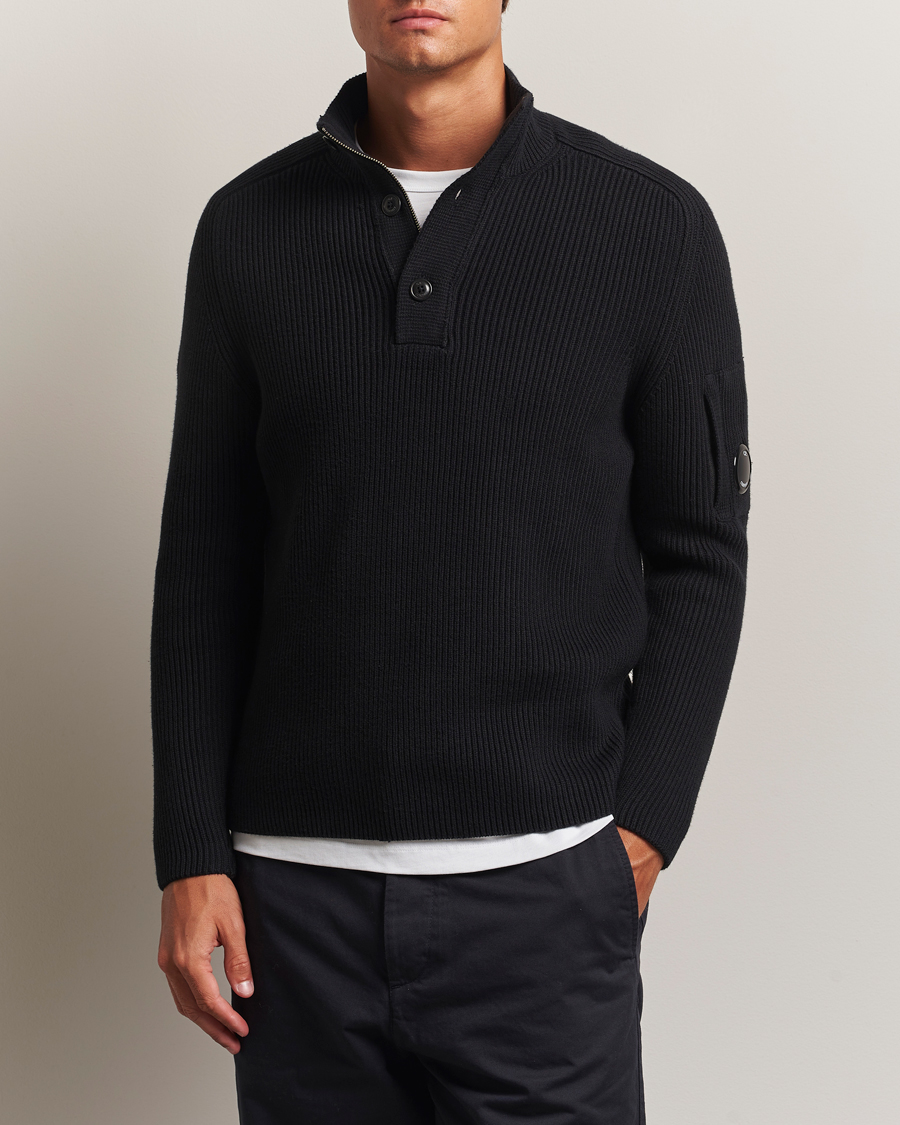 Heren | Truien | C.P. Company | Full Rib Knitted Cotton Half Button Black