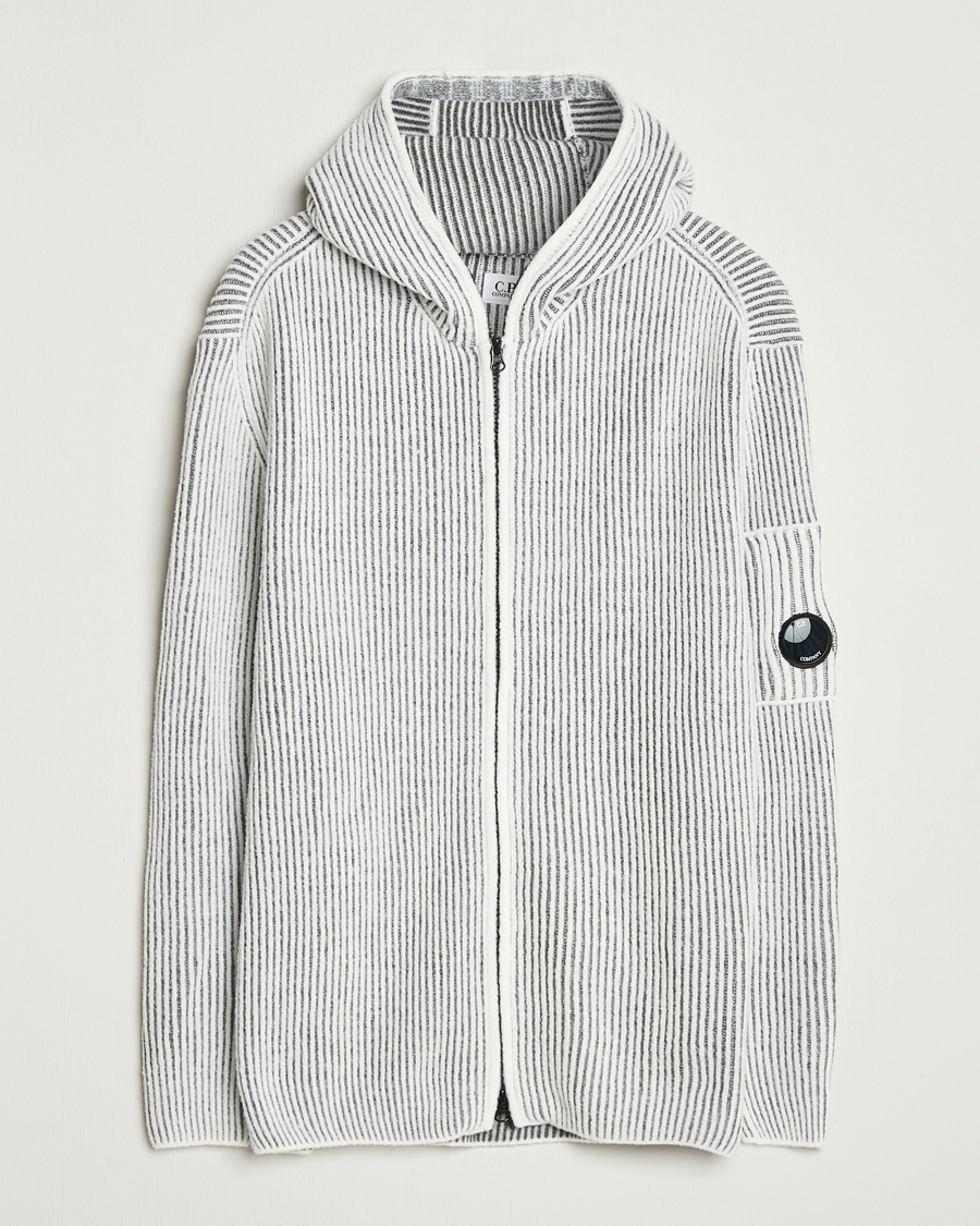 Heren | Truien | C.P. Company | Knitted Full Zip Hood White/Grey