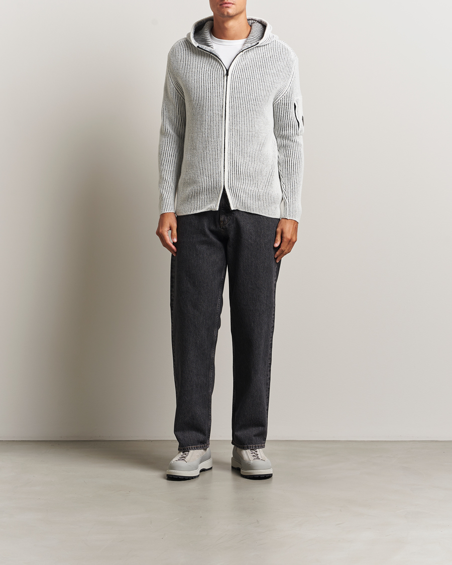 Heren | Truien | C.P. Company | Knitted Full Zip Hood White/Grey