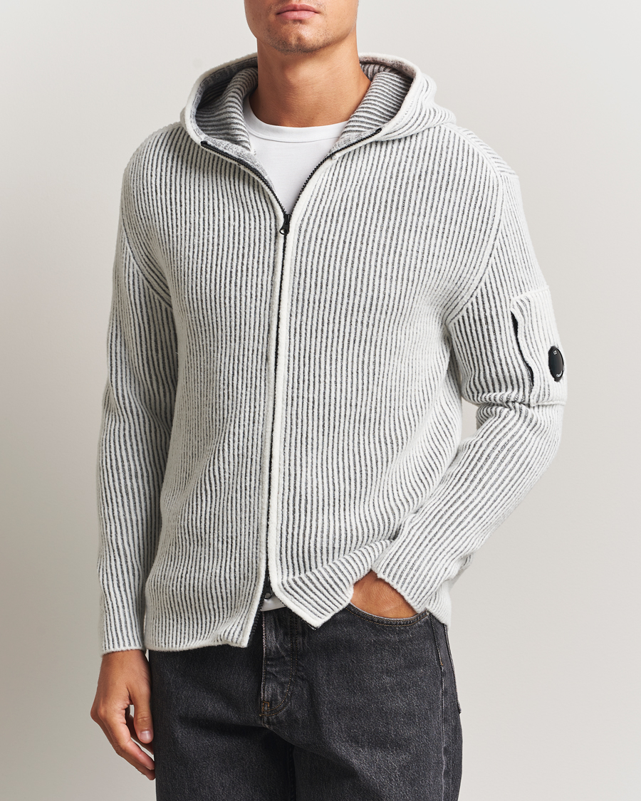 Heren | Truien | C.P. Company | Knitted Full Zip Hood White/Grey