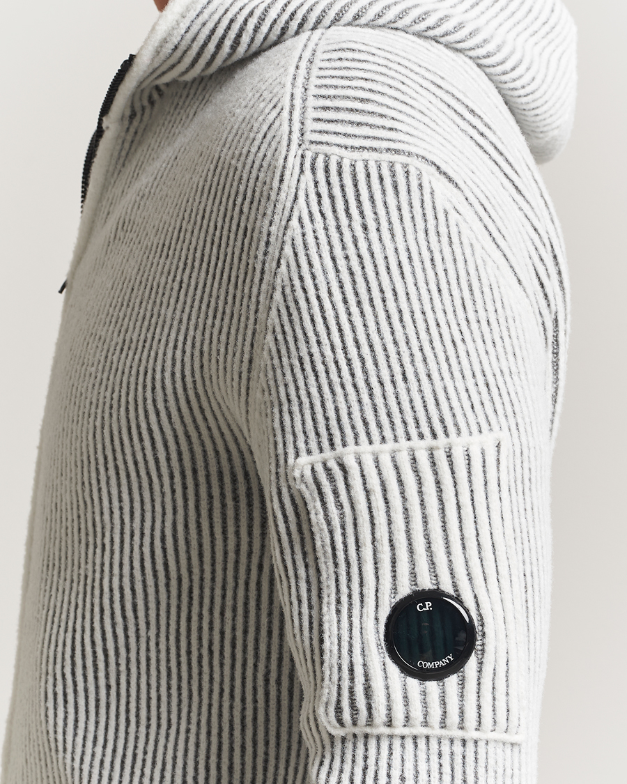 Heren | Truien | C.P. Company | Knitted Full Zip Hood White/Grey
