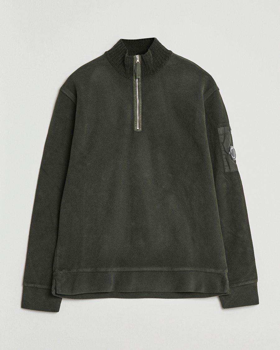 Heren | Truien | C.P. Company | Brushed Emerized Diagonal Fleece Half Zip Dark Green